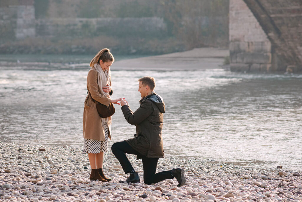 Emotional yes moment during proposal in Verona Italy