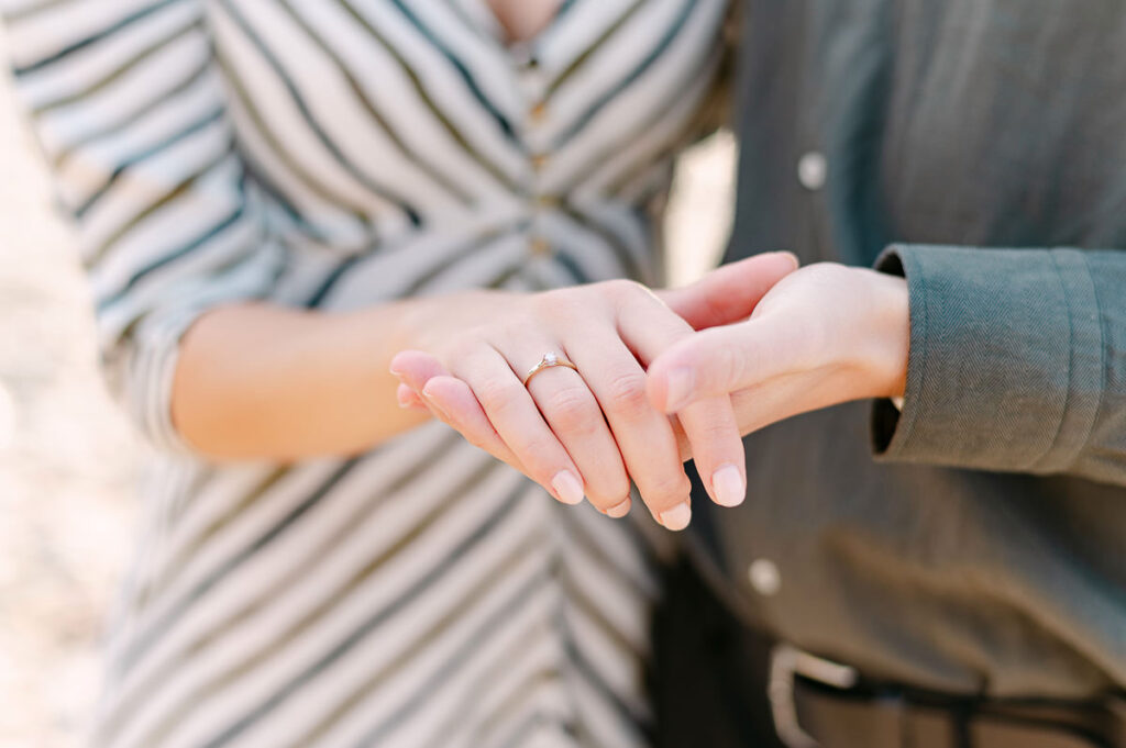 Close-up of engagement ring during proposal in Verona
