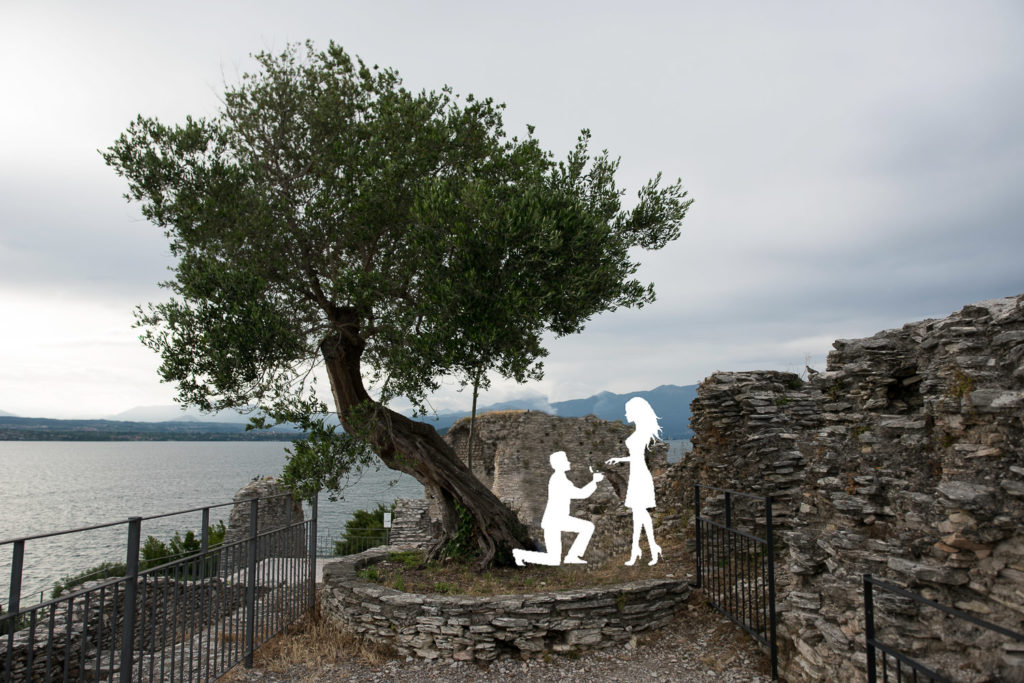 Lake Garda marriage proposal location near Verona with castle ruins and lake views