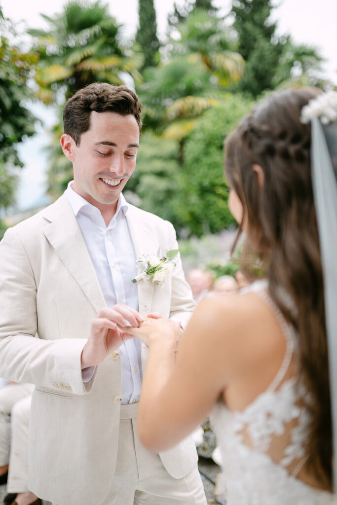 Close-up of ring exchange during ceremony