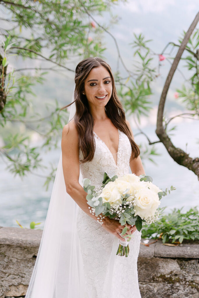 Full dress bride portrait at Villa dei Cipressi